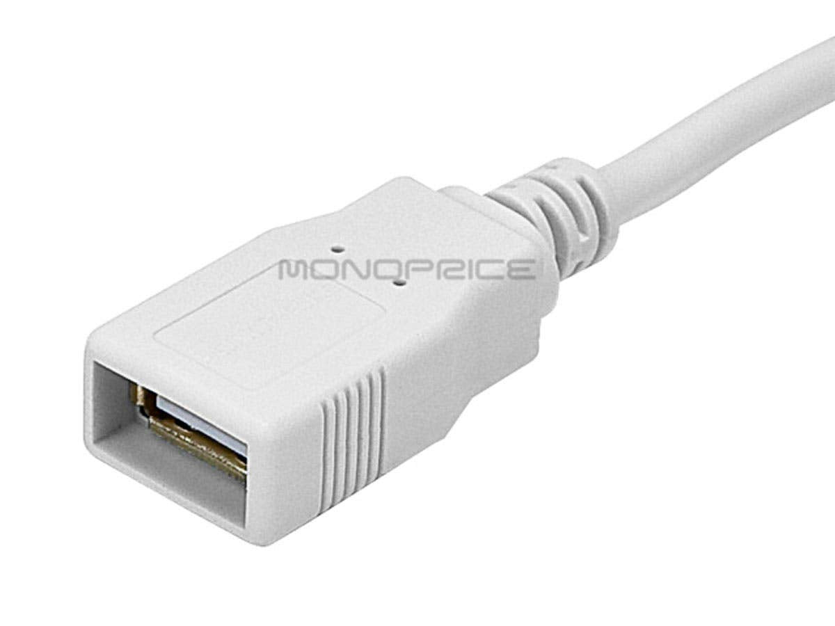 Monoprice 1.5 Feet Usb 2.0 A Male To A Female Extension 28/24Awg Cable (Gold Plated), White (108604)