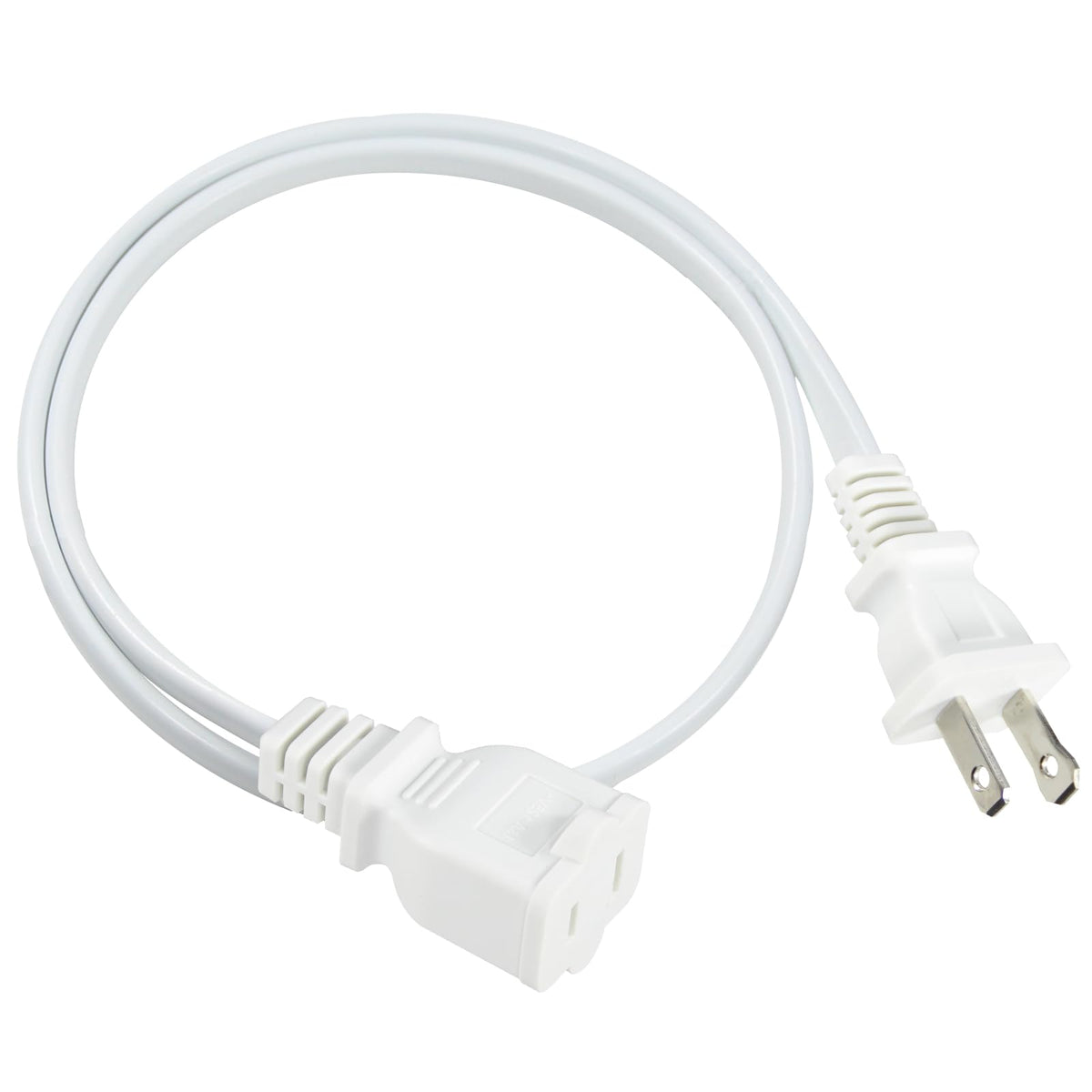 2Ft Polarized 2Prong Extension Cord   White Replacement Us Ac Two Prong 13A 125V Power Extension Cable, Short Small Low Profile