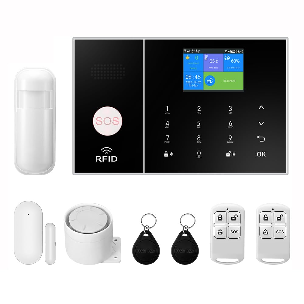 YBJ Wireless Home Alarm System, DIY WiFi Alarm System for Home Security with APP Alert, 8-Piece-Kit (Motion Detector, Door Senso