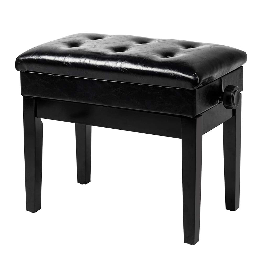 Bonnlo Adjustable Black Piano Bench With Storage Faux Leather Wooden Piano Stool With Padded Cushion