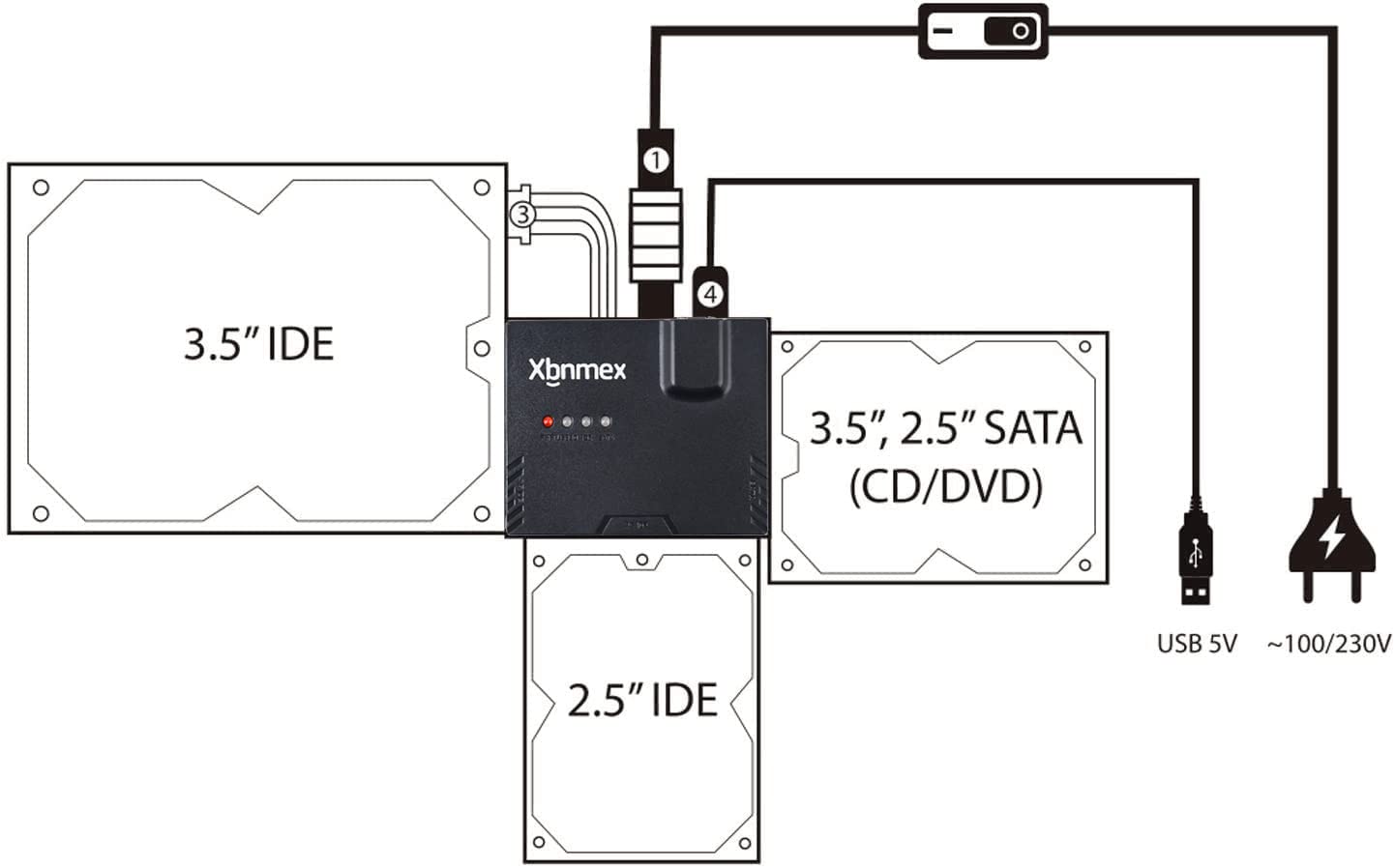 Xbnmex Ide Sata To Usb 3.0 Cable Hard Drive Reader Ide Sata Pata Usb 3.0 For Hard Drive Disk Hdd 2.5'' 3.5'' With 12V 2A Externa