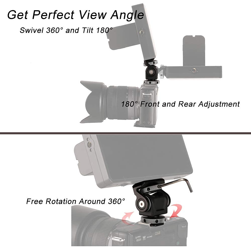 Dslr Camera Field Monitor Mount Holder With Cold Shoe For 5 Inch And 7 Inch Monitor, Swivel 360 And 180 Tilt For Video Shooting