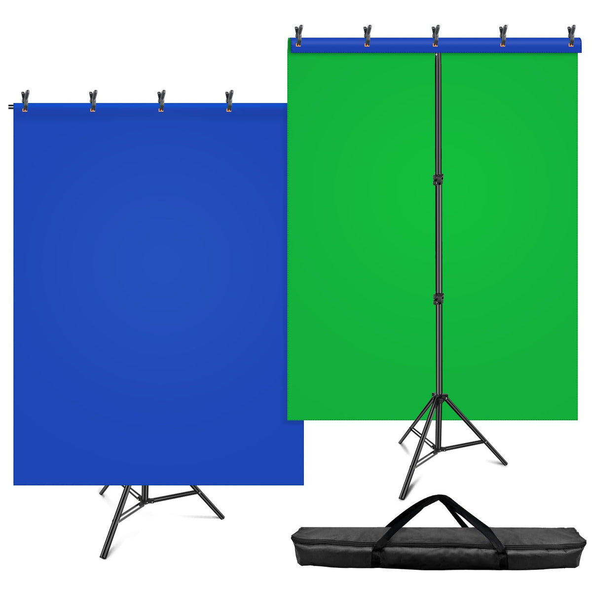 Blue Green Screen Backdrop Kit, Hemmotop 2 In 1 6.5X5 Ft Green Screen Stand For Streaming, Blue Greenscreen Background With Adjustable Photo Backdrop Stand For Photography, Zoom With Case&Clips