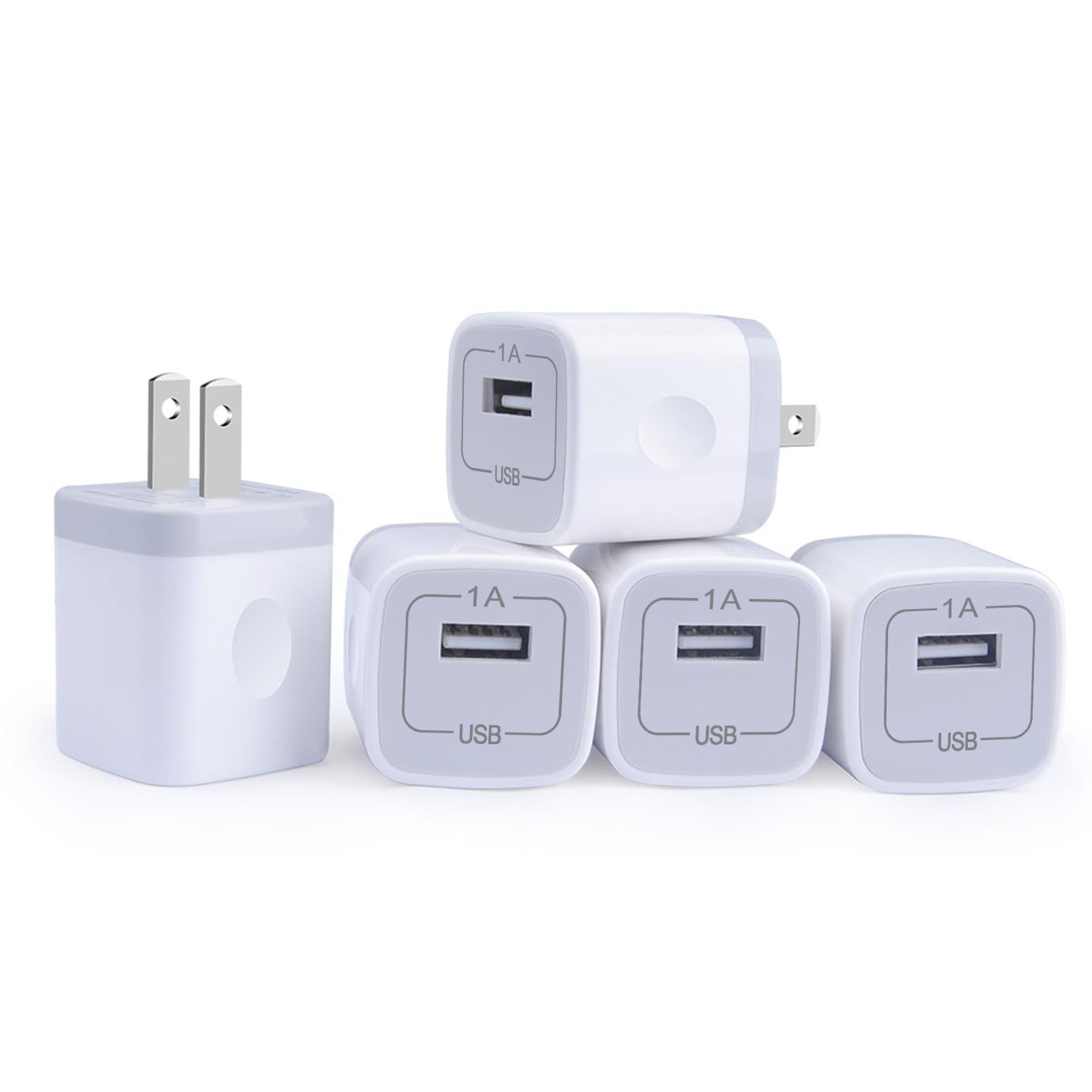 Single Port Usb Wall Charger, Gigreen 1A/5V Power Adapter 5 Pack Charging Block Cube Plug Box Compatible Phone X/8/7/Xs/Xr/6S/5/