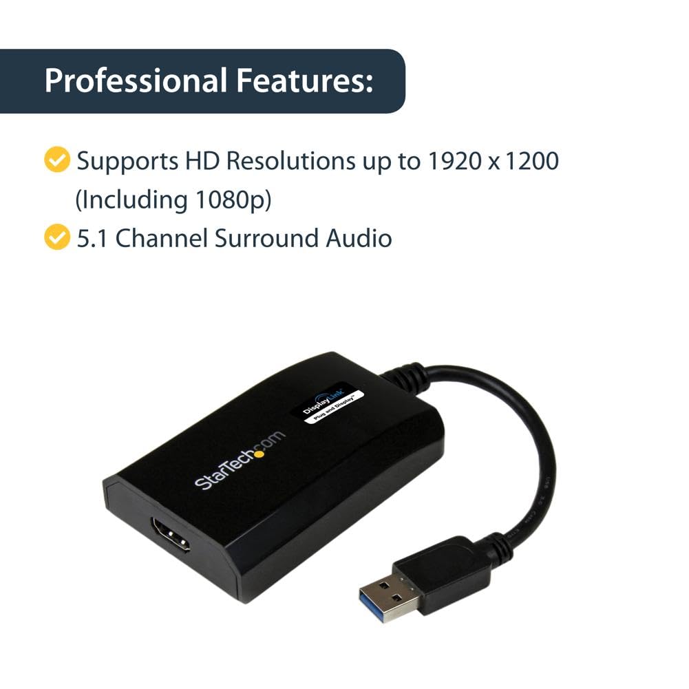 Startech.Com Usb 3.0 To Hdmi Adapter   Displaylink Certified   1080P (1920X1200)   Usb Type A To Hdmi Display Adapter Converter