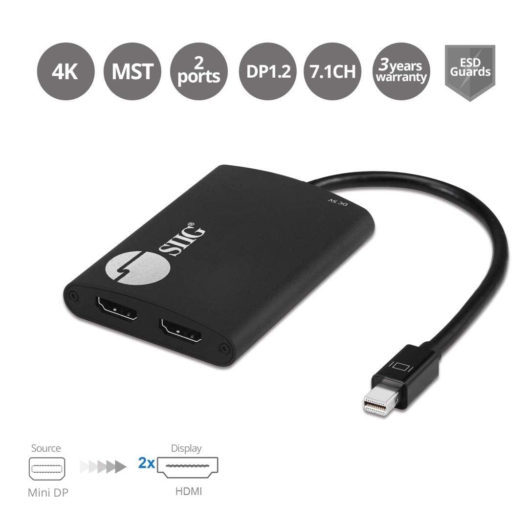 Siig 2 Port Mini Displayport 1.2 To 2 Hdmi Mst Hub Video Splitter, Displayport Daisy Chain Monitor, Not For Macos, Taa Compliant