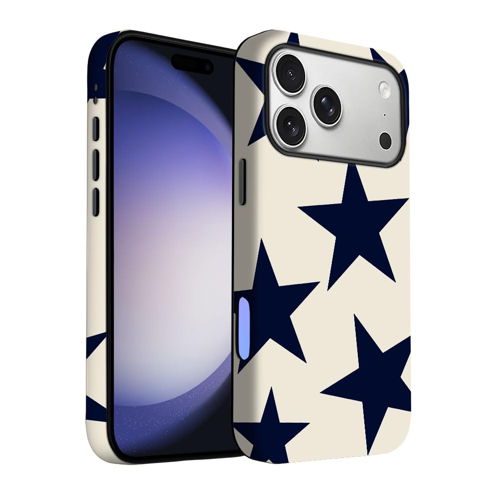 Yuzbira for iPhone 17 Pro Max Case | Beige Navy Blue Stars | Slim Drop Protection Design