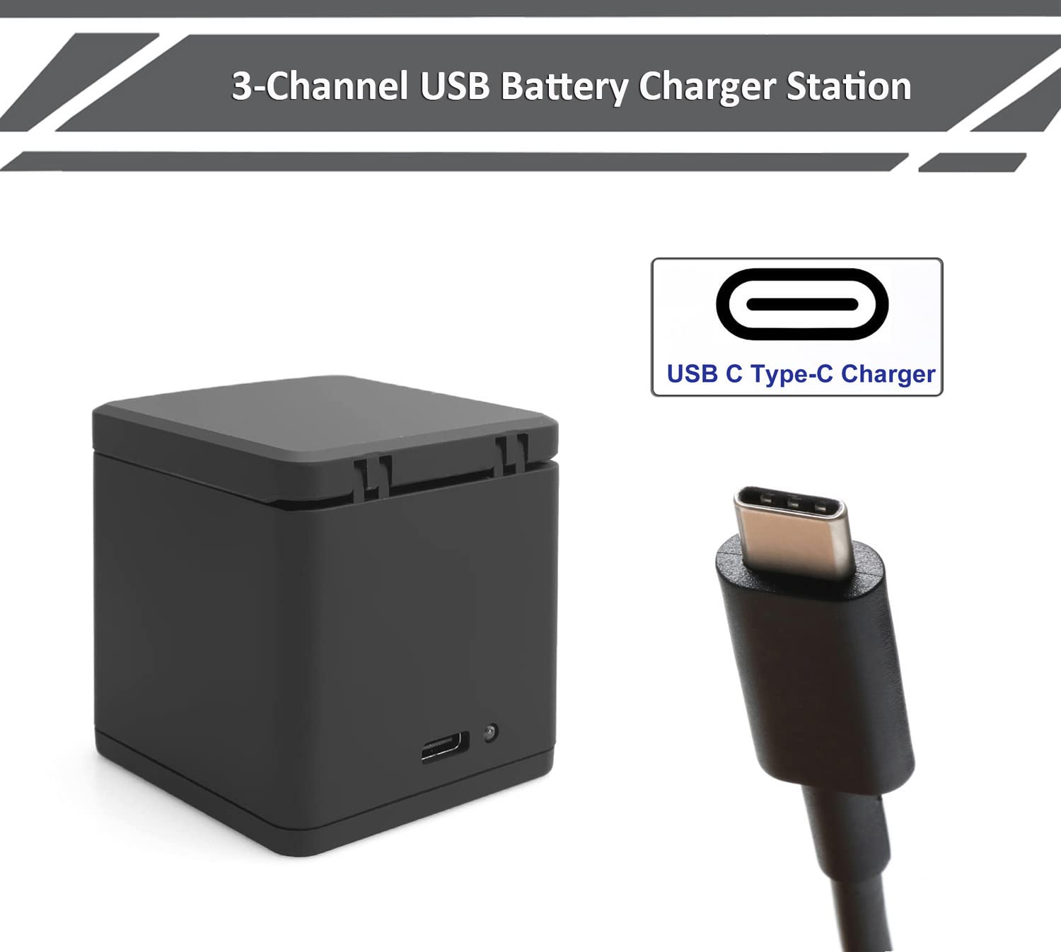 2 Pack Batteries Fit For Goprohero 11 Black, Goprohero 10, Goprohero 9 Black, 3 Channel Battery Charger Station For Hero 11/ Her