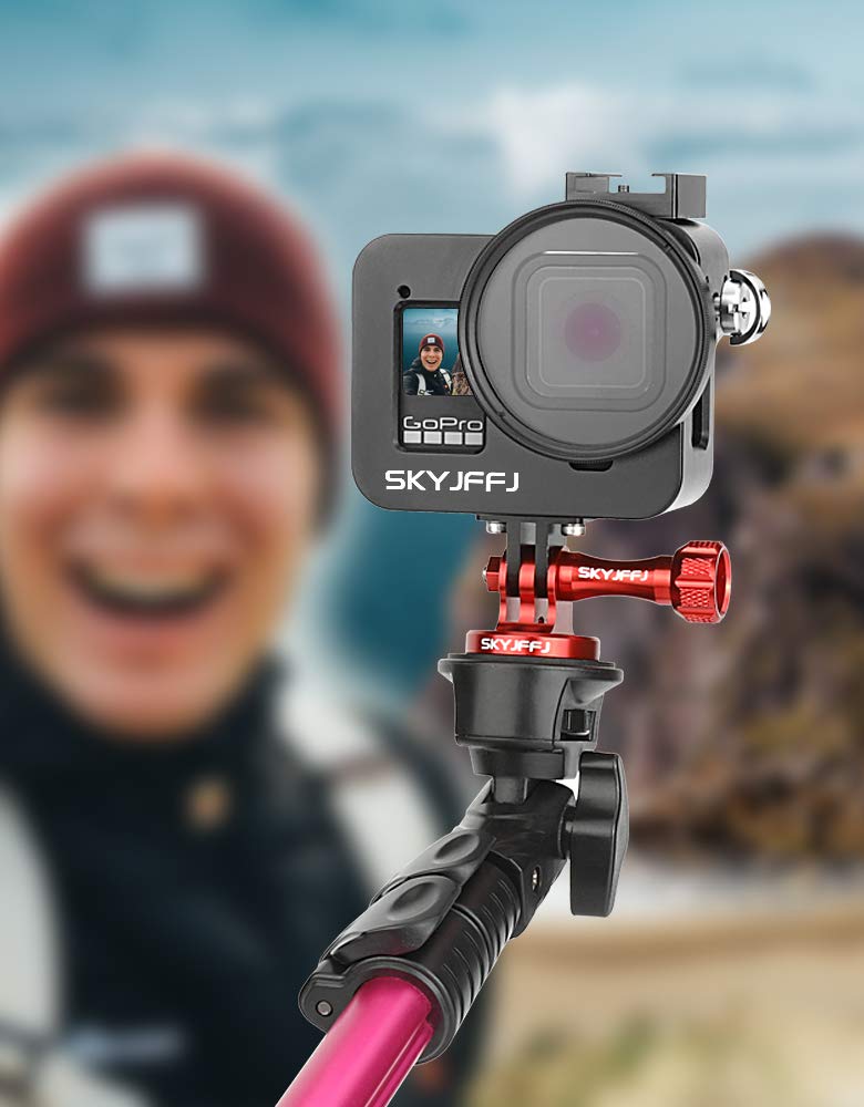 Skyjffj Aluminum Tripod Adapter Attachment  Bolt  Adapter For Monopod Mount With Aluminum Cnc Thumbscrew Compatible Action Camera Gopro Hero 8/9/10/11/12 Tripod Mount Dji Osmo(Red)