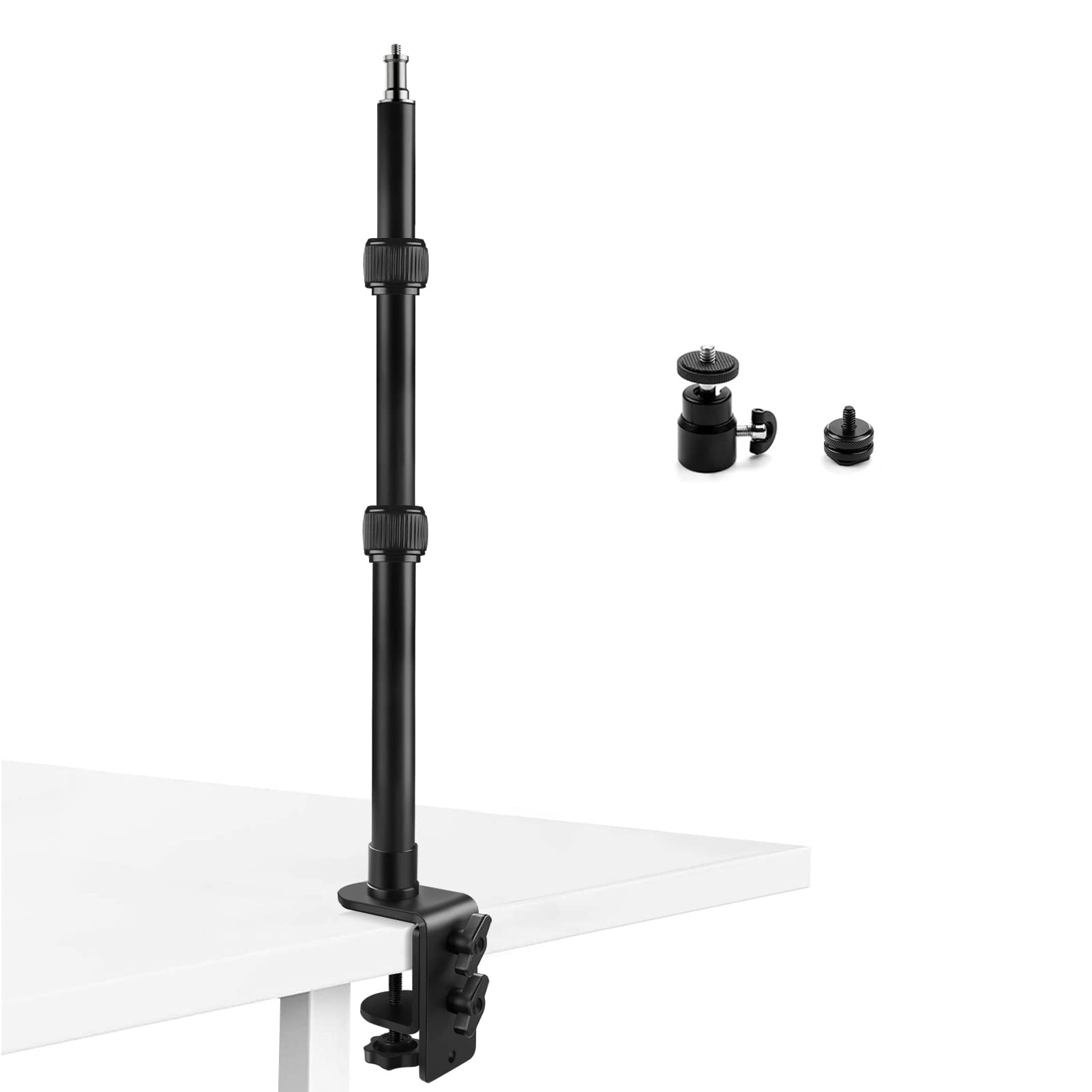 Tinpops Camera Desk Mount Stand, 16.7 41'' Adjustable Desktop C Clamp Mounting Stand, Aluminum Tabletop Light Stand With 1/4'' S