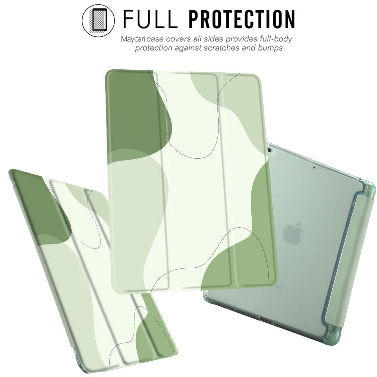 Maycari Abstract Line Art Sage Green Case For Ipad 9.7 Inch 2017/2018 With Pencil Holder, Aesthetic Ipad 5Th/6Th Generation Prot