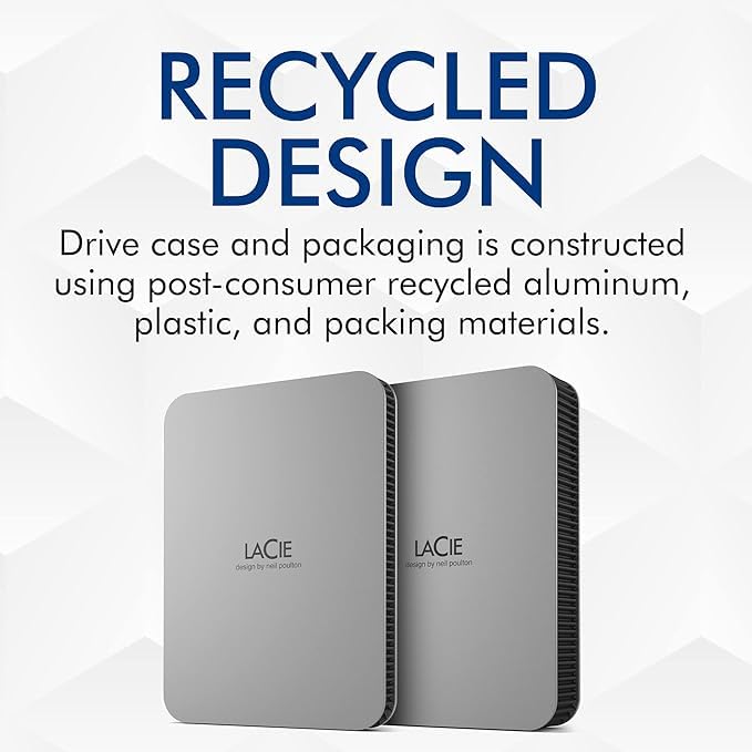 Lacie Mobile Drive 4Tb External Hard Drive Portable Hdd - Moon Silver, Usb-C 3.2, For Pc And Mac, Post-Consumer Recycled, With A