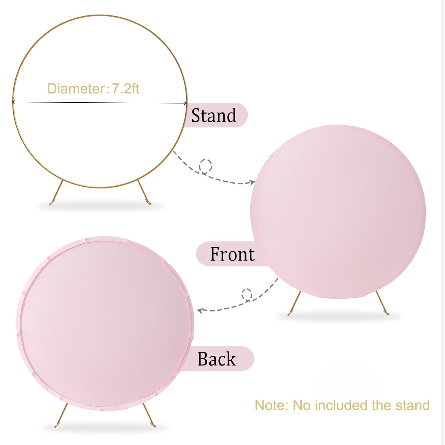 7.2Ft Baby Pink Round Backdrop Cover For 7Ft / 7.2Ft Circle Stand, Wrinkle Free Stretchy Circle Arch Round Backdrop Cover For Pa