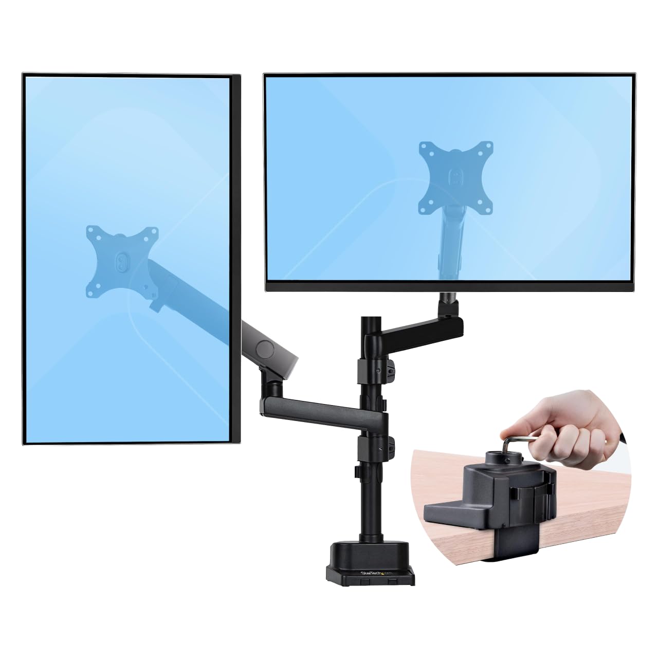 StarTech.com Desk Mount Dual Monitor Arm, Height Adjustable Mount for 2X VESA Displays up to 32 (17.6lb/8kg), Mechanical Spring