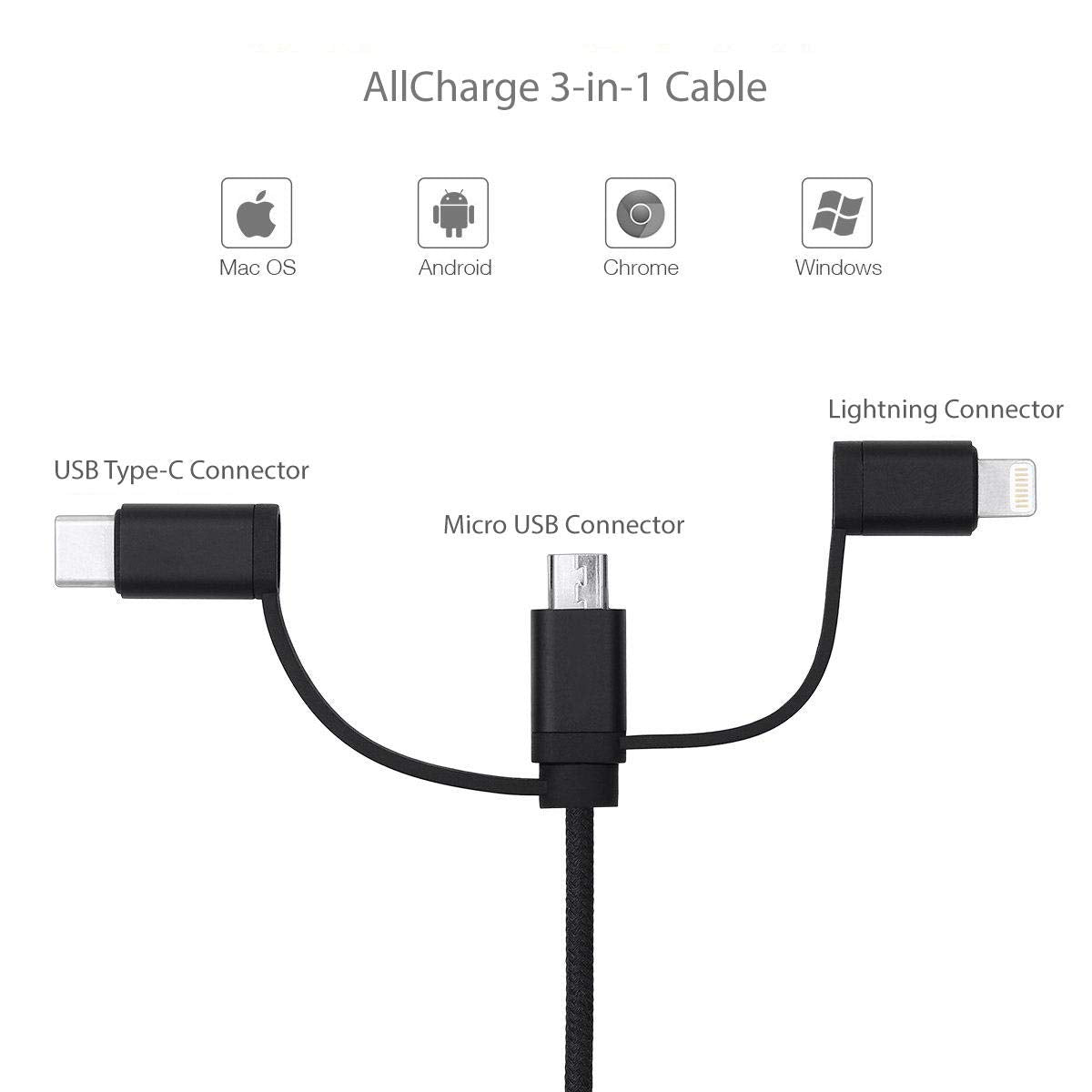 Boxwave Cable Compatible With Clover Flex   Allcharge 3 In 1 Cable For Clover Flex   Jet Black