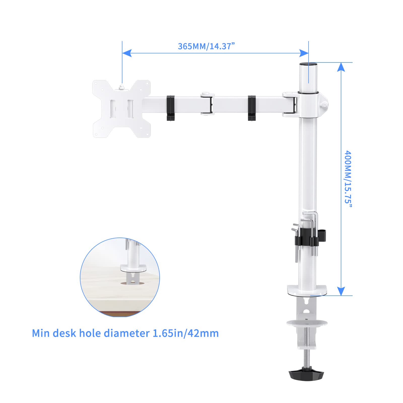 Suptek Single Led Lcd Monitor Desk Mount Heavy Duty Fully Adjustable Stand For 1/ One Screen Up To 27 Inch(Md9421W)