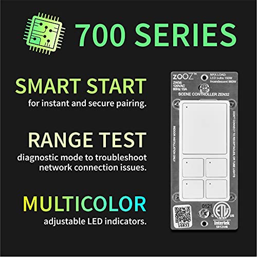 Zooz 700 Series Z Wave Plus Mesh Network Scene Controller Zen32, White | Z Wave Hub Required