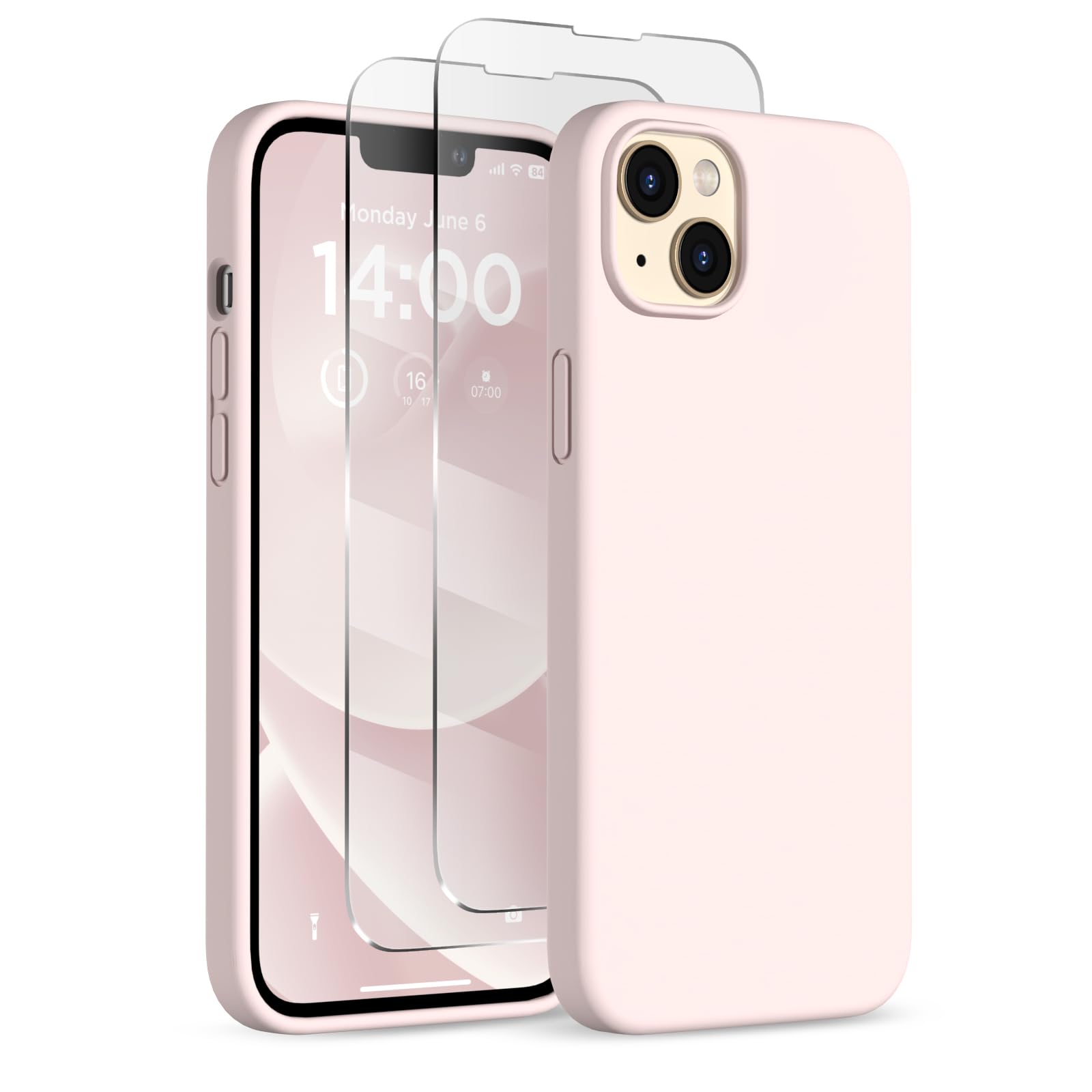 COFFKER Compatible with iPhone 14 Case, Liquid Silicone Case [with 2X Screen Protectors], Full Body Shockproof Protective Cover 