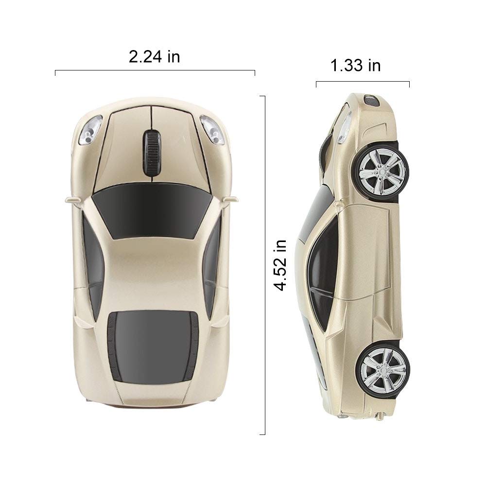 Jinfili Car Mouse Wireless Computer Office Ergonomic Mice For Notebook Laptop Windows 1600Dpi 2.4Ghz Blue Light