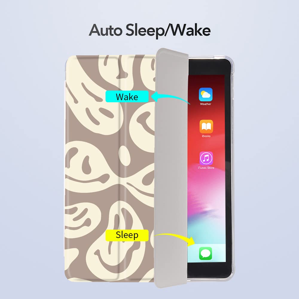 Idocolors Cute Ghost Face Pad Case For Ipad 5Th/6Th Generation White Anti Scratch Lightweight With Pencil Holder Trifold Stand C