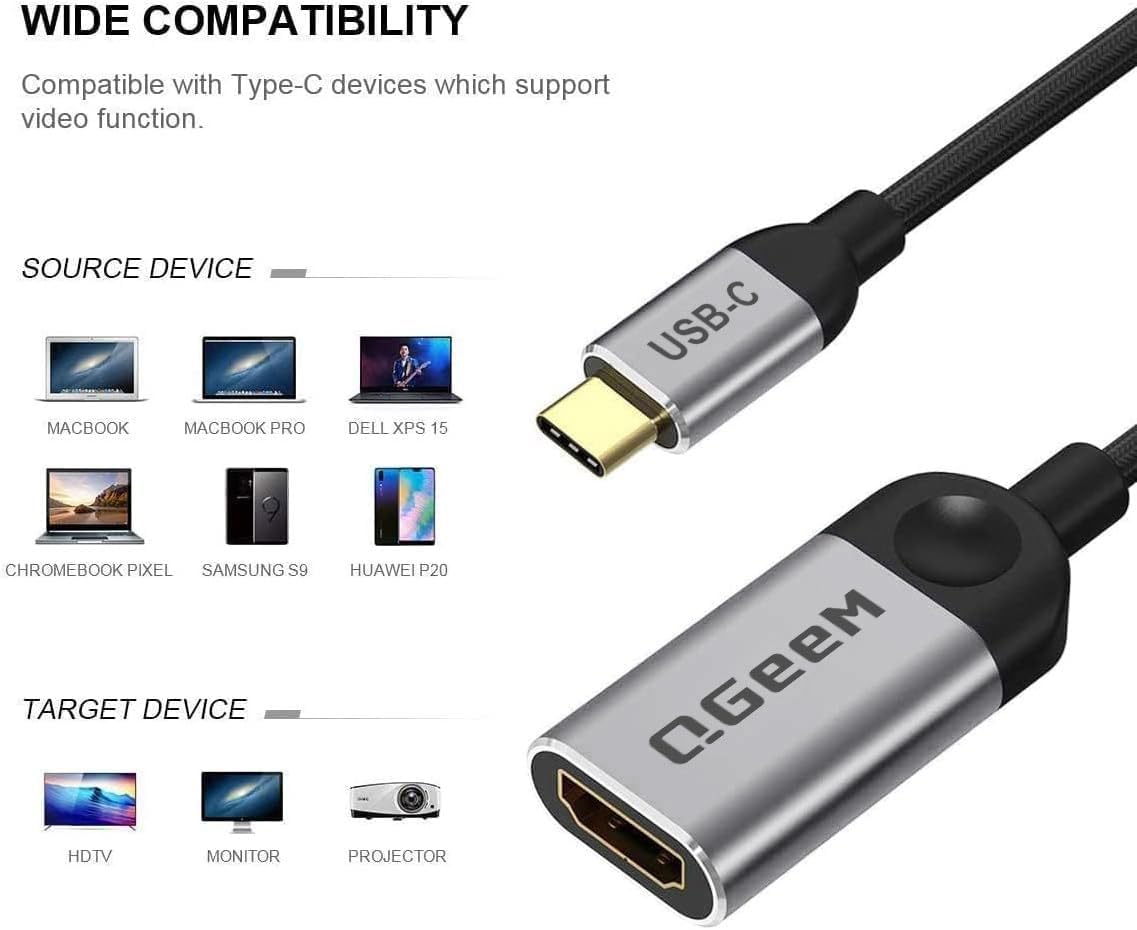 Qgeem Usb C To Hdmi Adapter 4K Cable, Usb Type-C To Hdmi Adapter [Thunderbolt 3/4] Hdmi Adapter For Laptop Macbook Pro/Air, Ipho