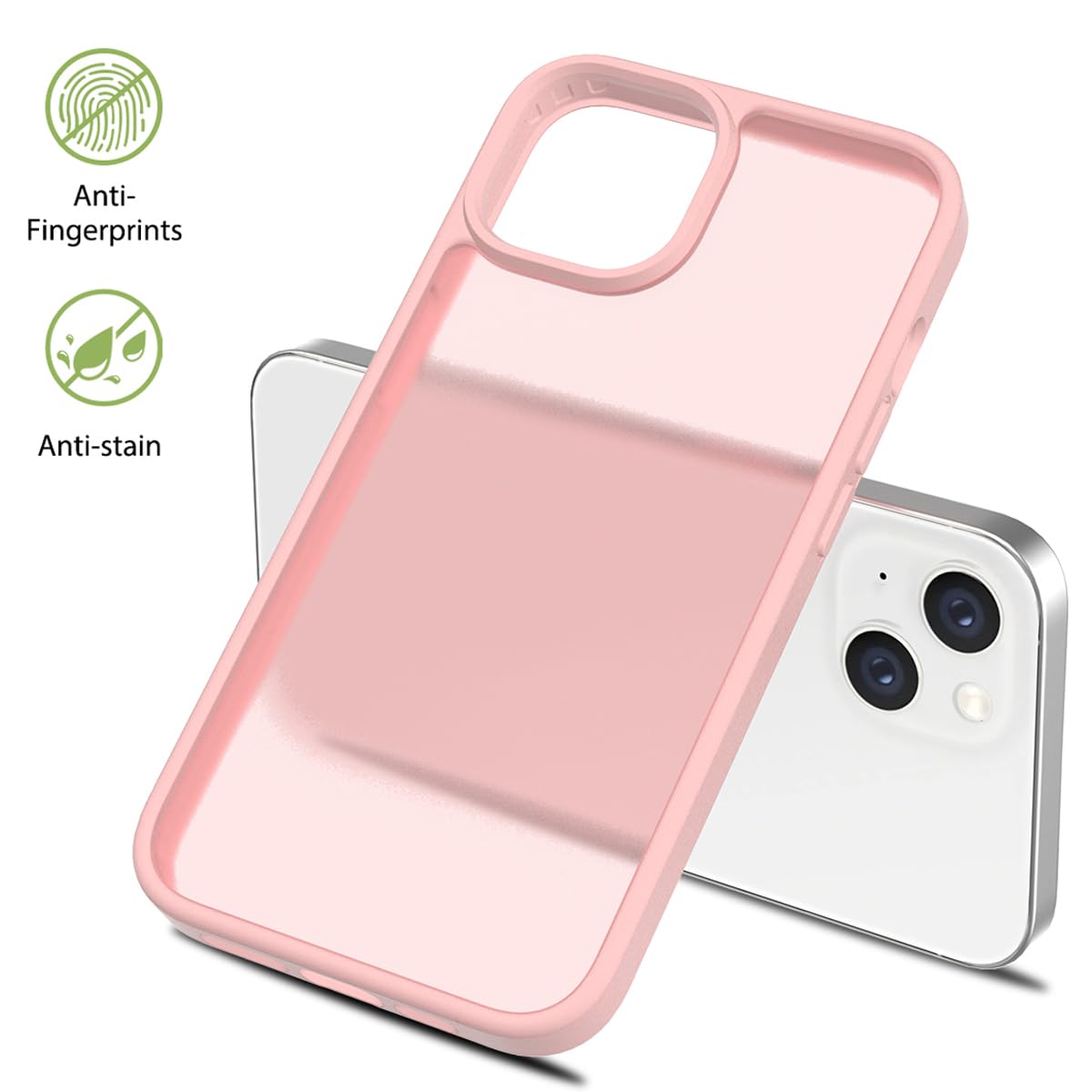 TENOC iPhone 13 Mini Case, Translucent Pink Matte Hard Back Cover, Protective Bumper for 5.4 Inch Phone