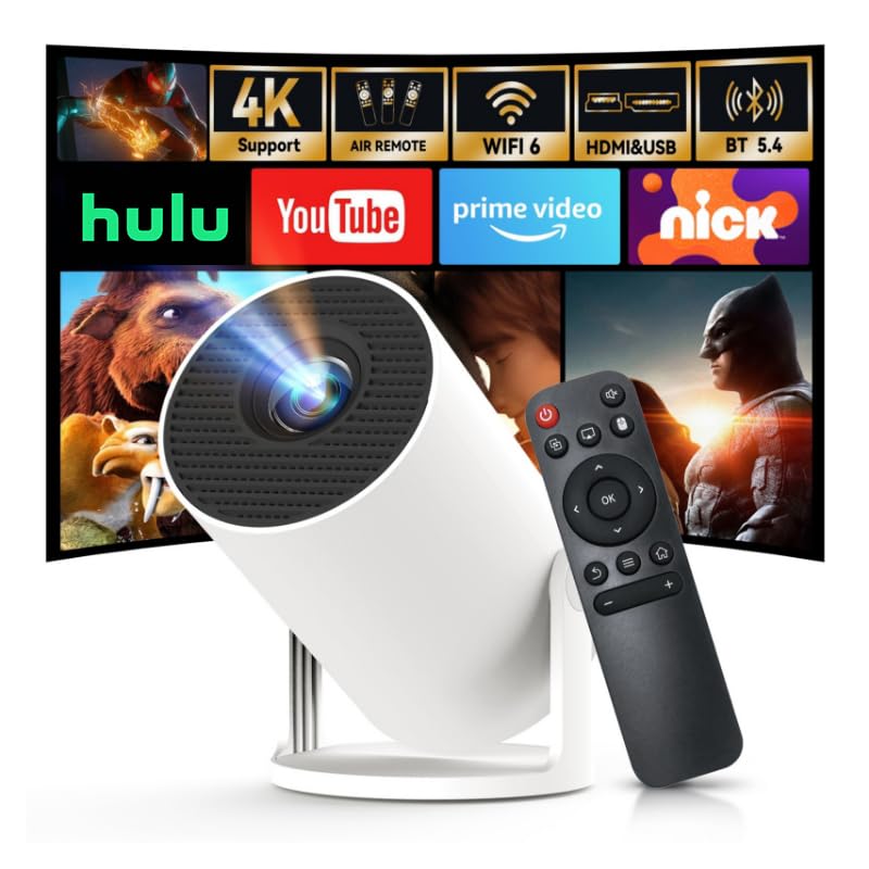 [Built-in Apps & 2025 Upgraded] Mini Projector with Wi-Fi 6 & Bluetooth 5.4, 1080P 4K Support Full HD, Auto Keystone 360 Portabl