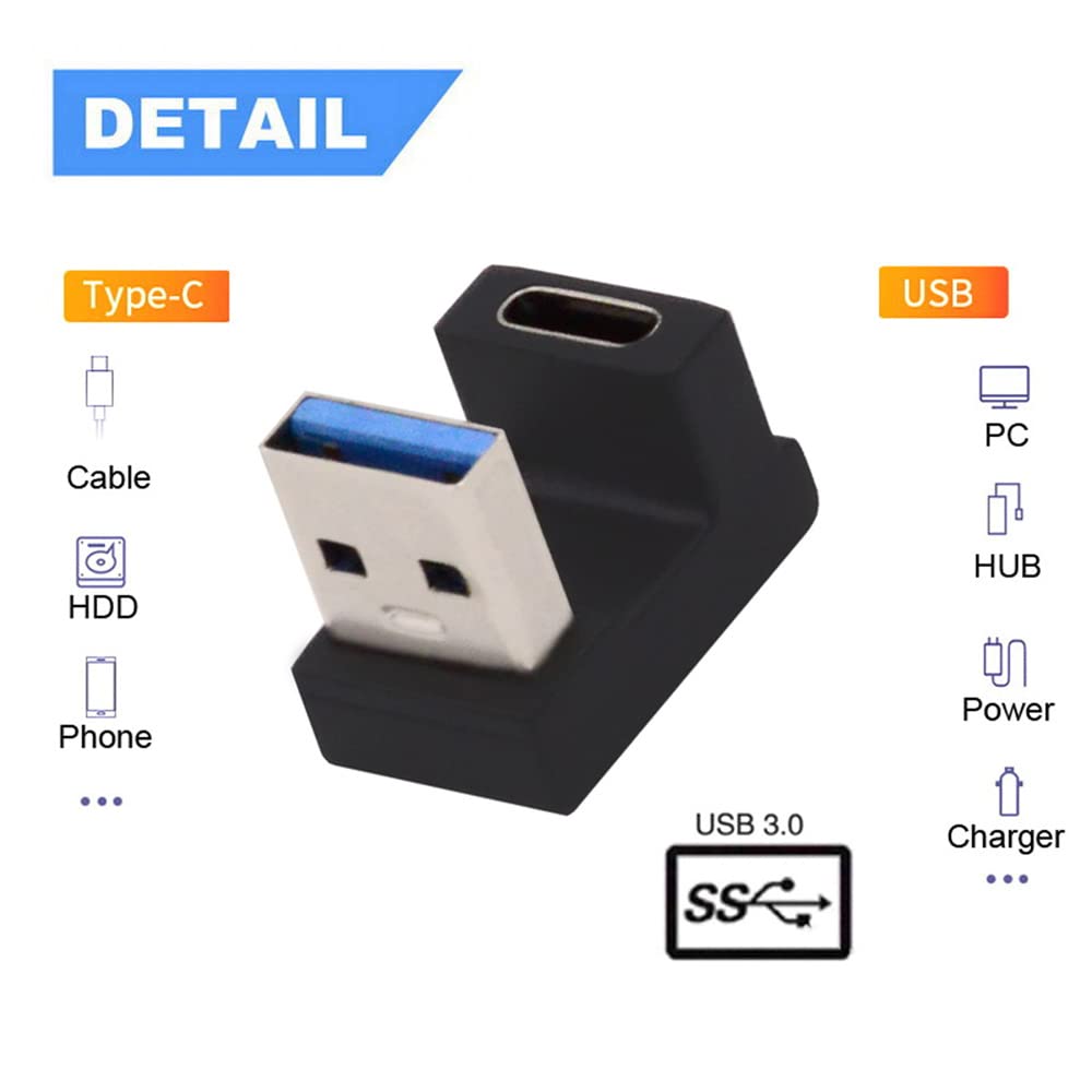 Cablecc Usb-C Type C Female Back Angled Opposite U Shape To Usb 3.0 A Male Data Adapter For Laptop Desktop