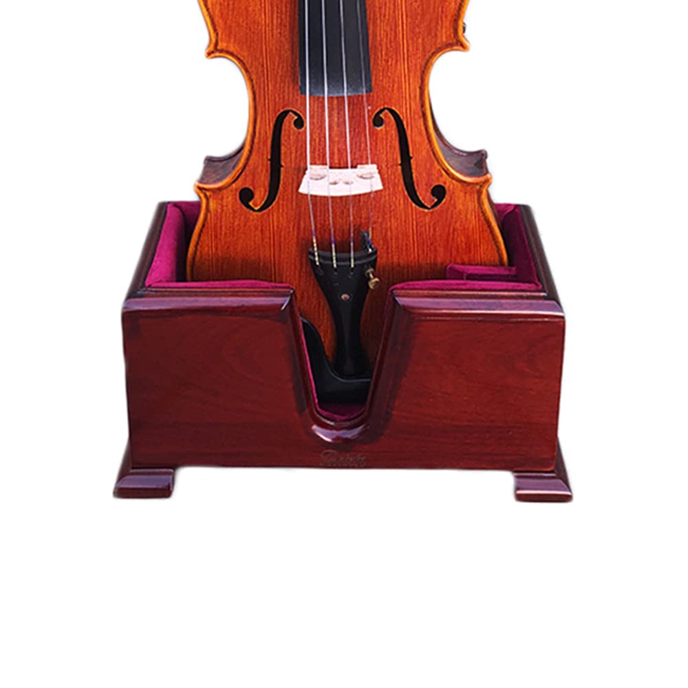 Paititi Premium Violin Burgundy Solid Wood Stand And Bow Holder Velvet Plush Cushions 4/4 Full Size