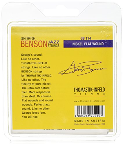 Thomastik Infeld Gb114 Jazz Guitar Strings: George Benson 6 String Set   Pure Nickel Flat Wounds E, B, G, D, A, E Set