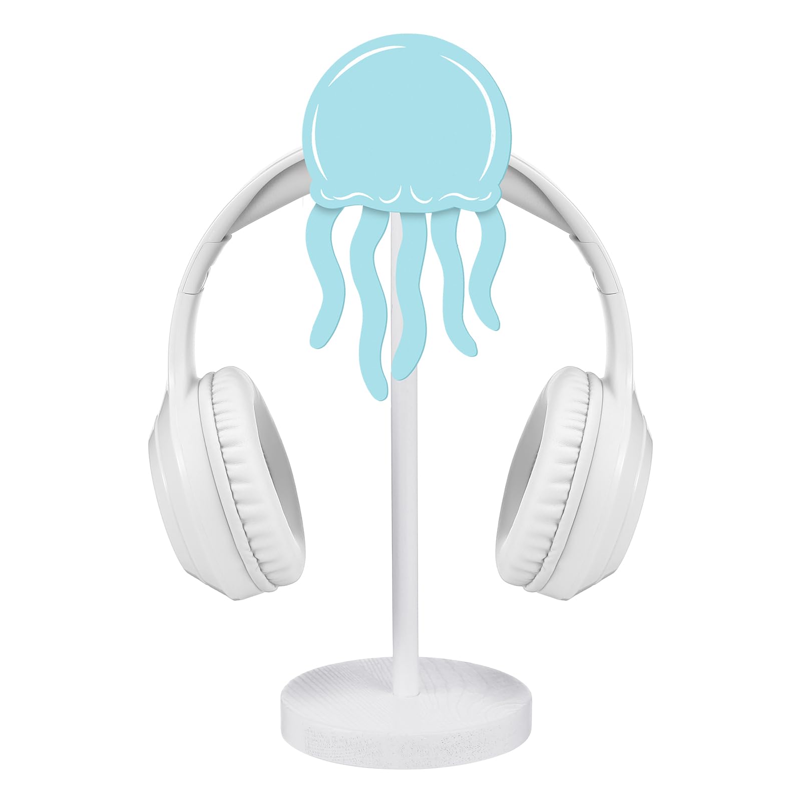 Yookeer Jellyfish Headphone Stand Cute Blue Headphone Stand Decorative Ocean Sea Wood Desk Decor for Gamer Room Office Desk Gami