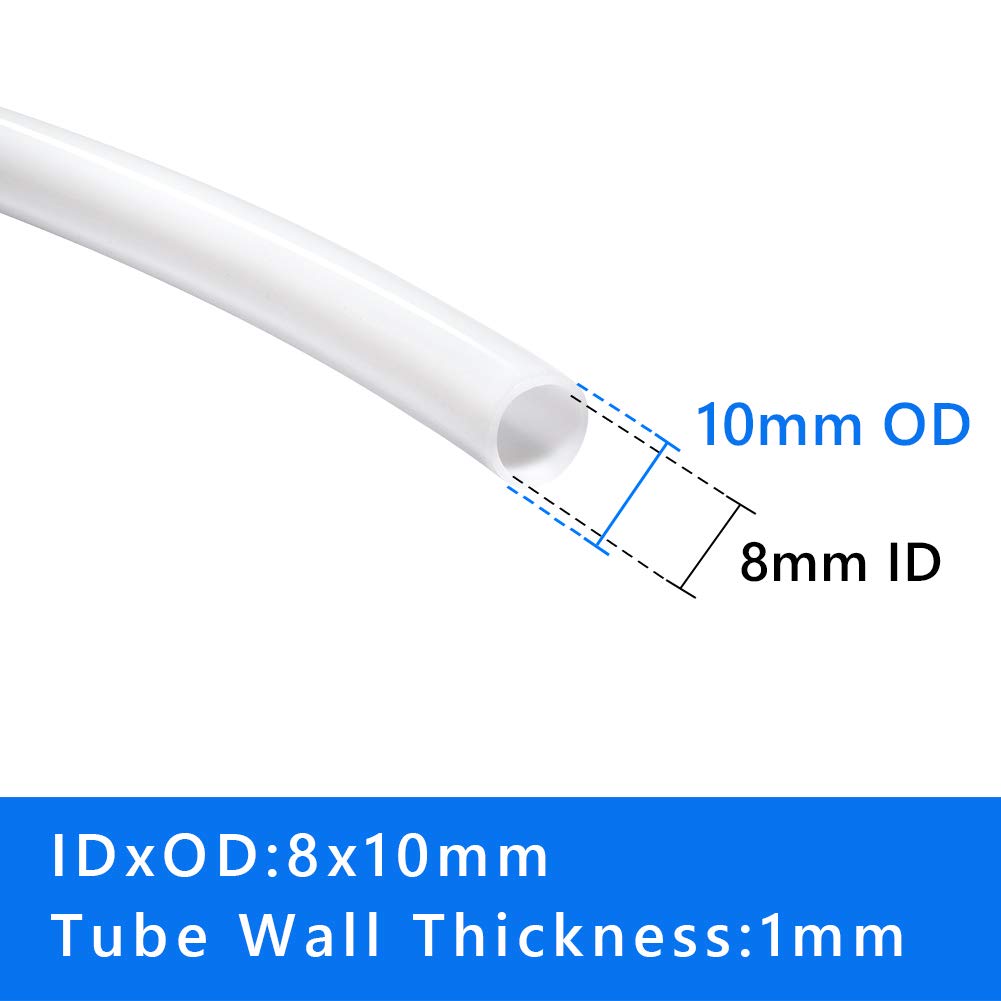 Quickun Ptfe Teflon Tubing, 8Mm Id X 10Mm Od, 3.3Ft Length, White, 1 Pack