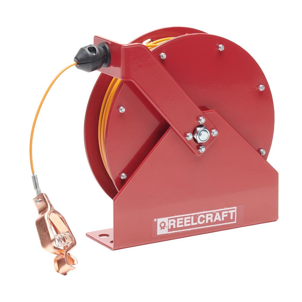 Reelcraft GA3100 N Spring Retractable Grounding Reel, 100, Nylon Coated Cable, Red