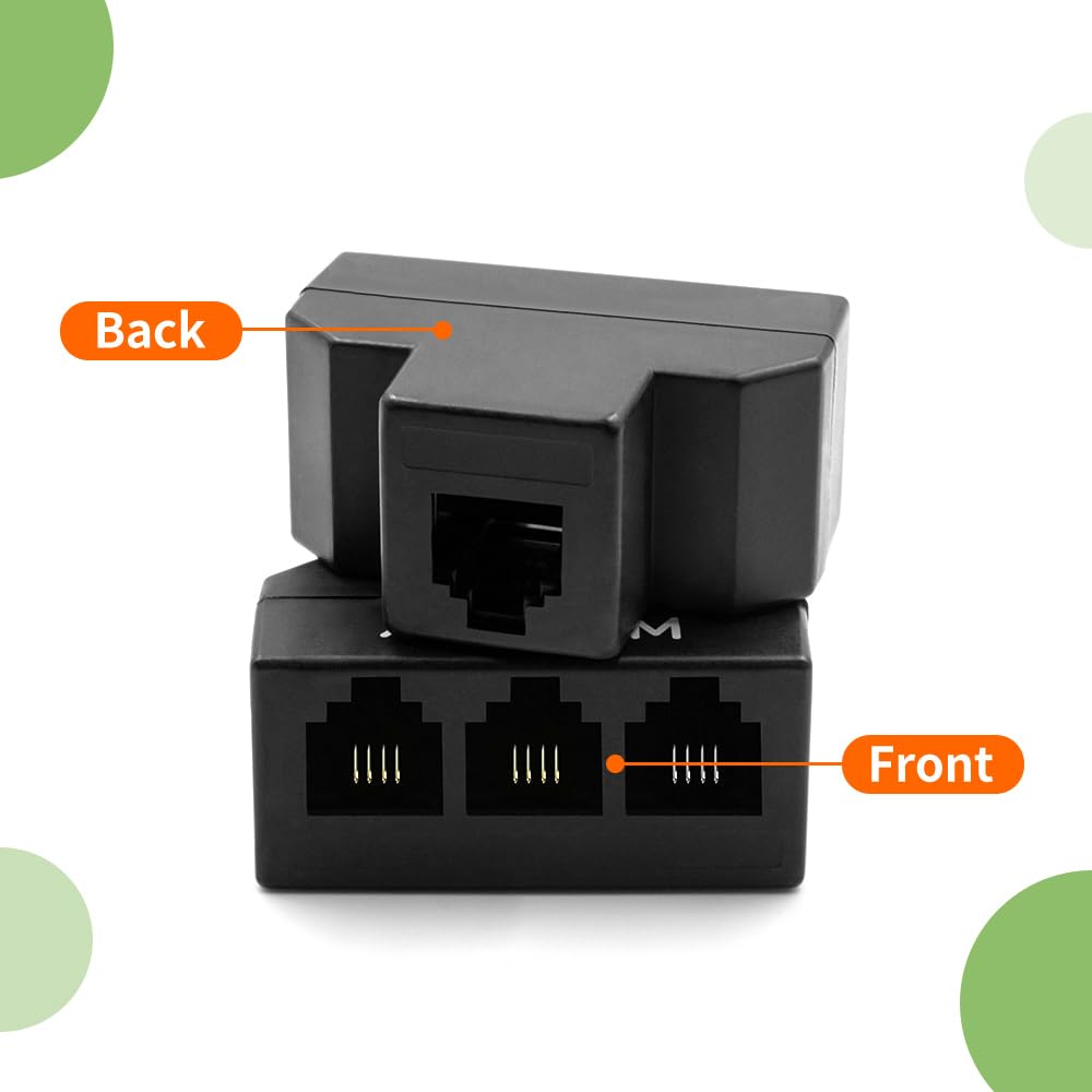 Xanham Rj11 Cable 3 Way Splitter(3 Pack) 6P4C Connector Phone Line Cord Adapter With 3 Inch Cable For Landline Telephone Wire, B