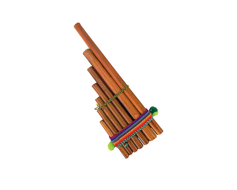 Natural Bamboo Wooden Pan Flute Pipe With Multicolored Tribal Print Woven Cotton Strap   Handmade Woodwind Gifts Peruvian Musica