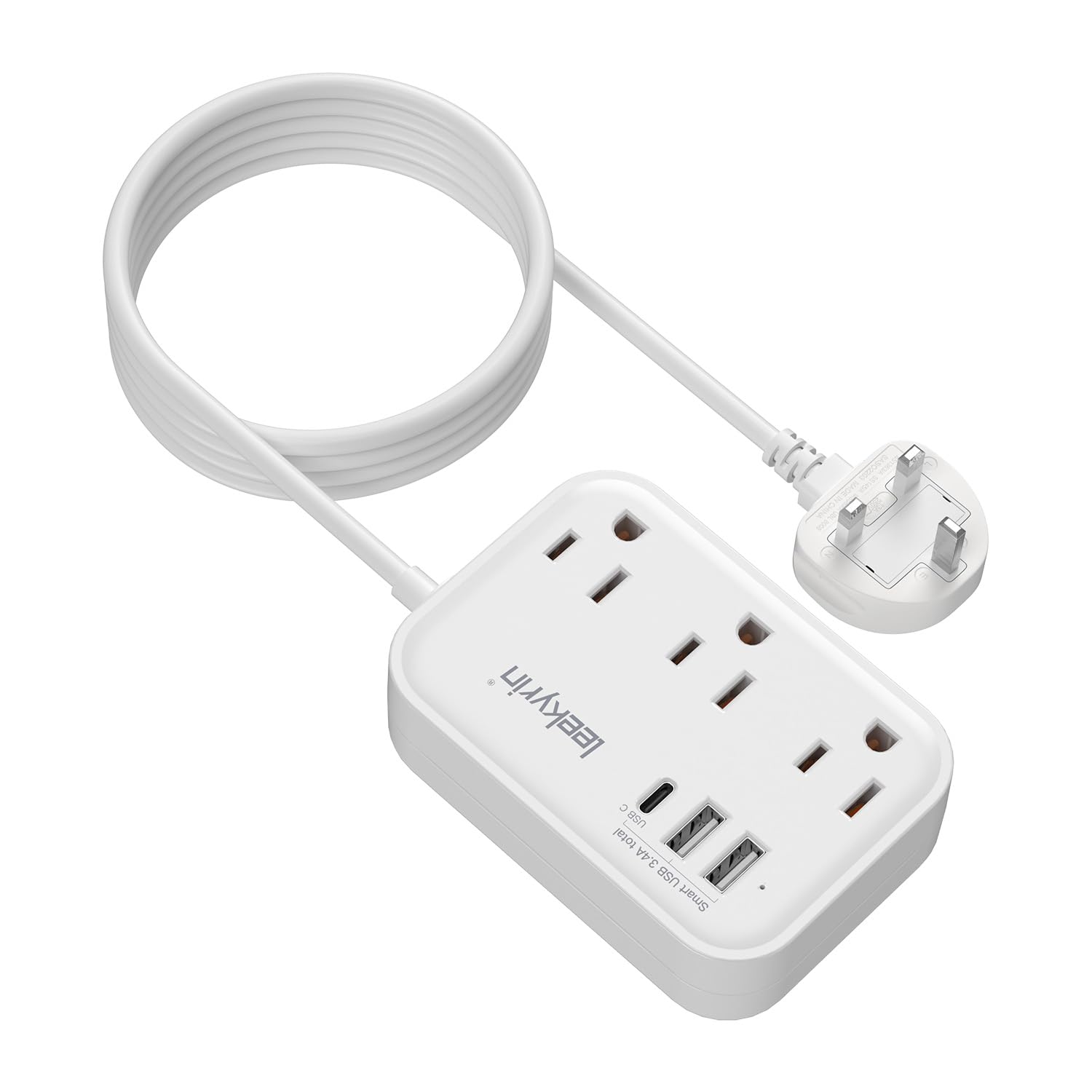 Uk Adapters For Travel With 5Ft Extension Cord, Us To Uk Plug Adapter With 3 Outlets 3 Usb Charging Ports (Usb C), Type G Travel