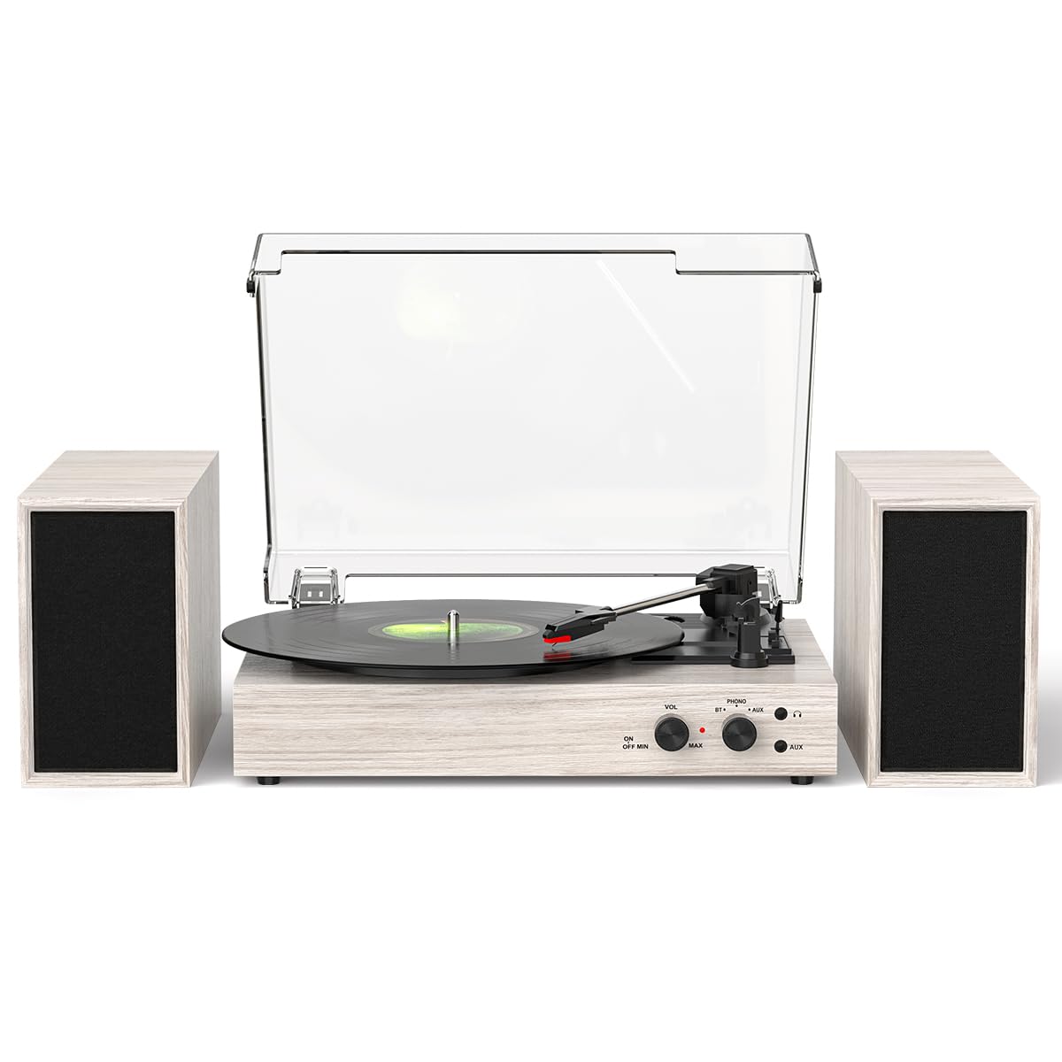 Vintage Vinyl Record Player with External Stereo Speakers, 3-Speed Belt-Drive Turntable with Bluetooth Input, USB to PC Recordin