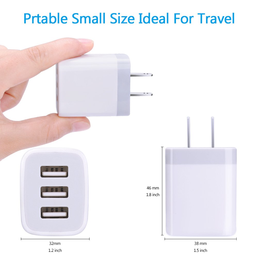 Usb Wall Charger, Hootek 2Pack Wall Plug 3 Port Usb Charging Station 3.1A Power Adapter Multi Port Quick Charger Block Cube For