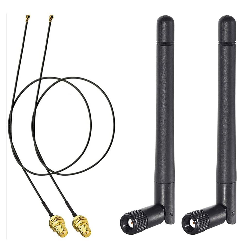 Bingfu M.2 Wifi Antenna 2.4Ghz 5Ghz 5.8Ghz 3Dbi Mimo Rp Sma Male (2 Pack) + 2 X 12 Inch Ngff Ipex4 To Rp Sma Cable For M.2 Ngff