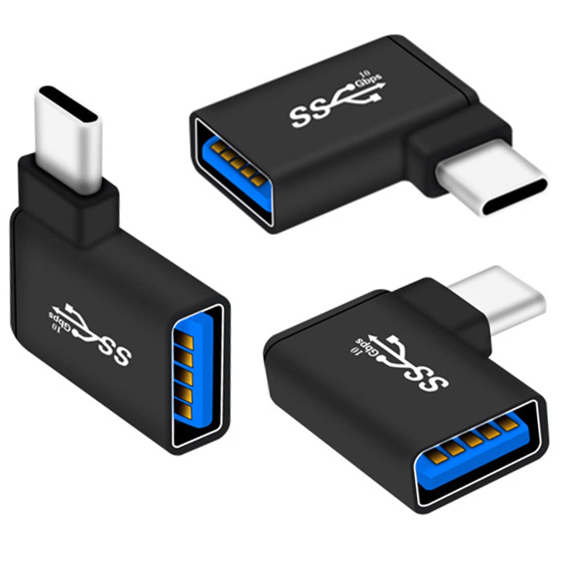 Usb C To Usb 3.0 Adapter 90 Degree (3 Pack), Usb A 3.0 Female To Usb C 3.1 Male Right Angle Otg Adapter Compatible With Macbook 