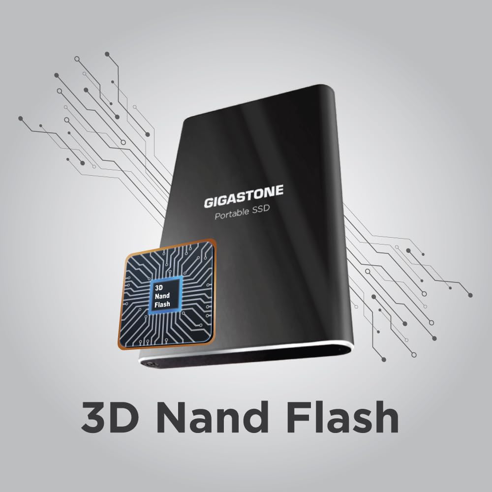 Gigastone 2TB External SSD - 500MB/s USB 3.2 USB-C, 3D NAND, Ultra Slim Metal for PS4, PC, Laptop, Mac, Windows,
