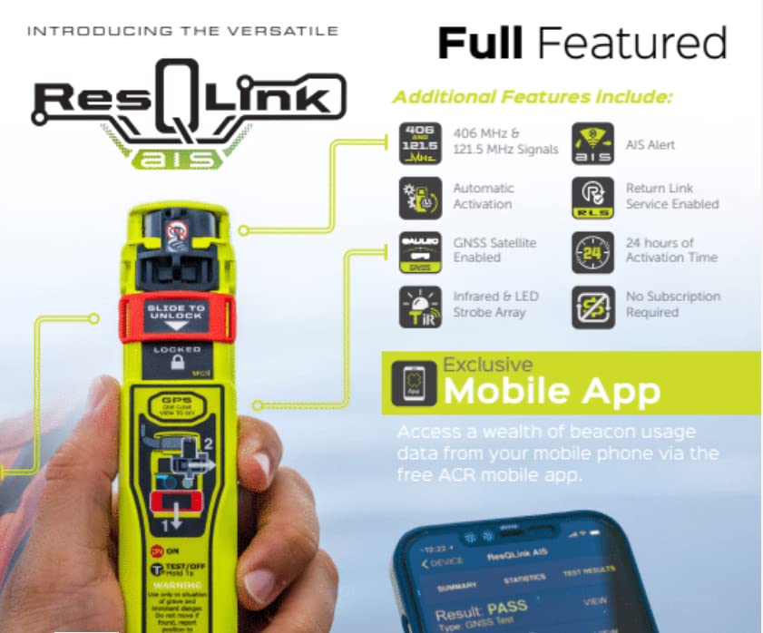 Acr Resqlink Ais Personal Locator Beacon   Ais Plb With Gps, Return Link Service, Mobile App And Accessory Clips (Model Plb 450)