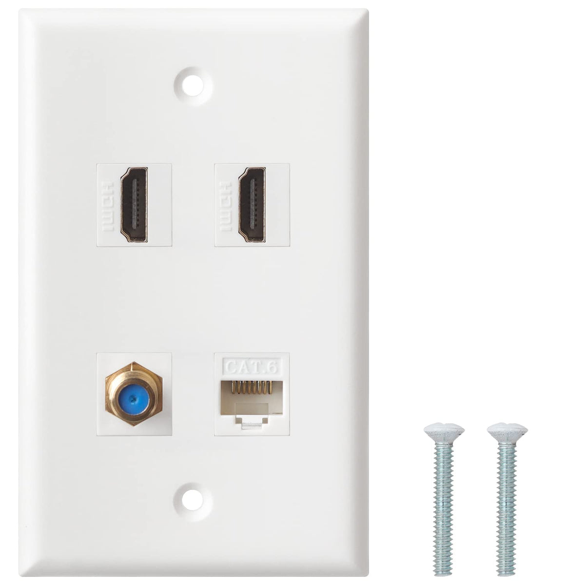 Hdmi Coax Ethernet Wall Plate, 2 Port 4K Hdmi Keystone Female To Female, 1 Port Coax Keystone Female To Female, 1 Port Cat6 Keys
