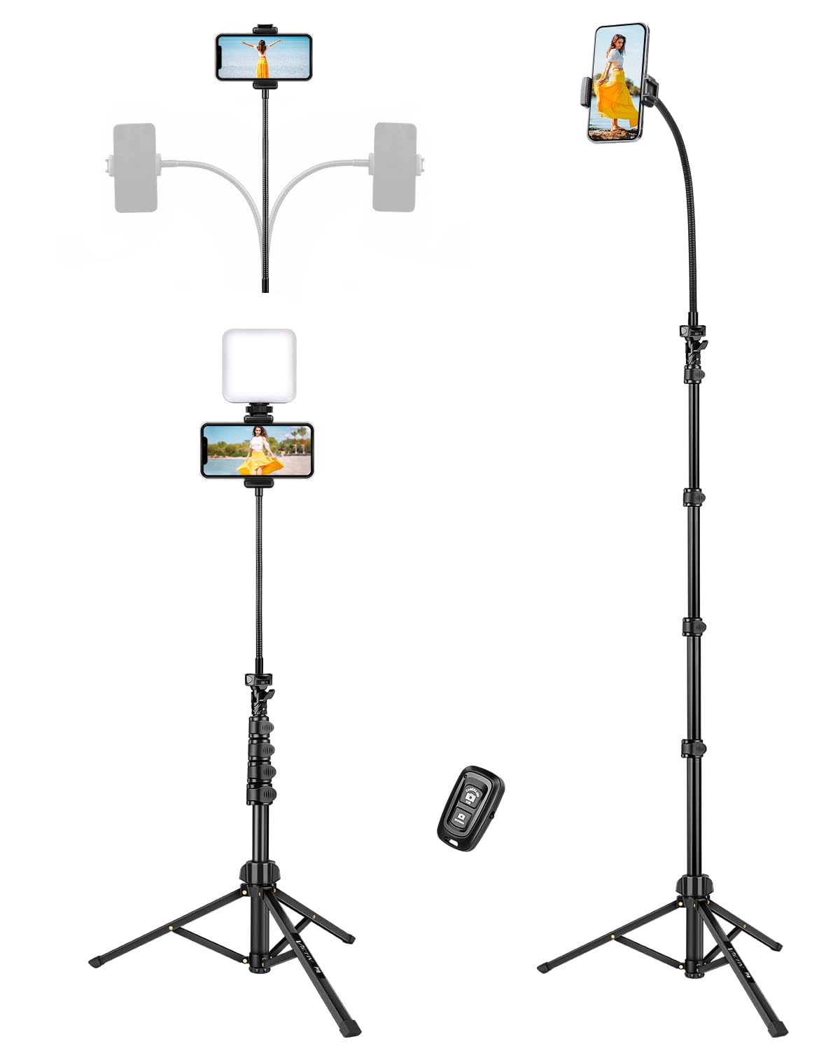 Victiv 85'' Tall Cell Phone Tripod Stand With Gooseneck And Remote, Portable Travel Tripod Stand, Overhead Tripod For Iphone 16