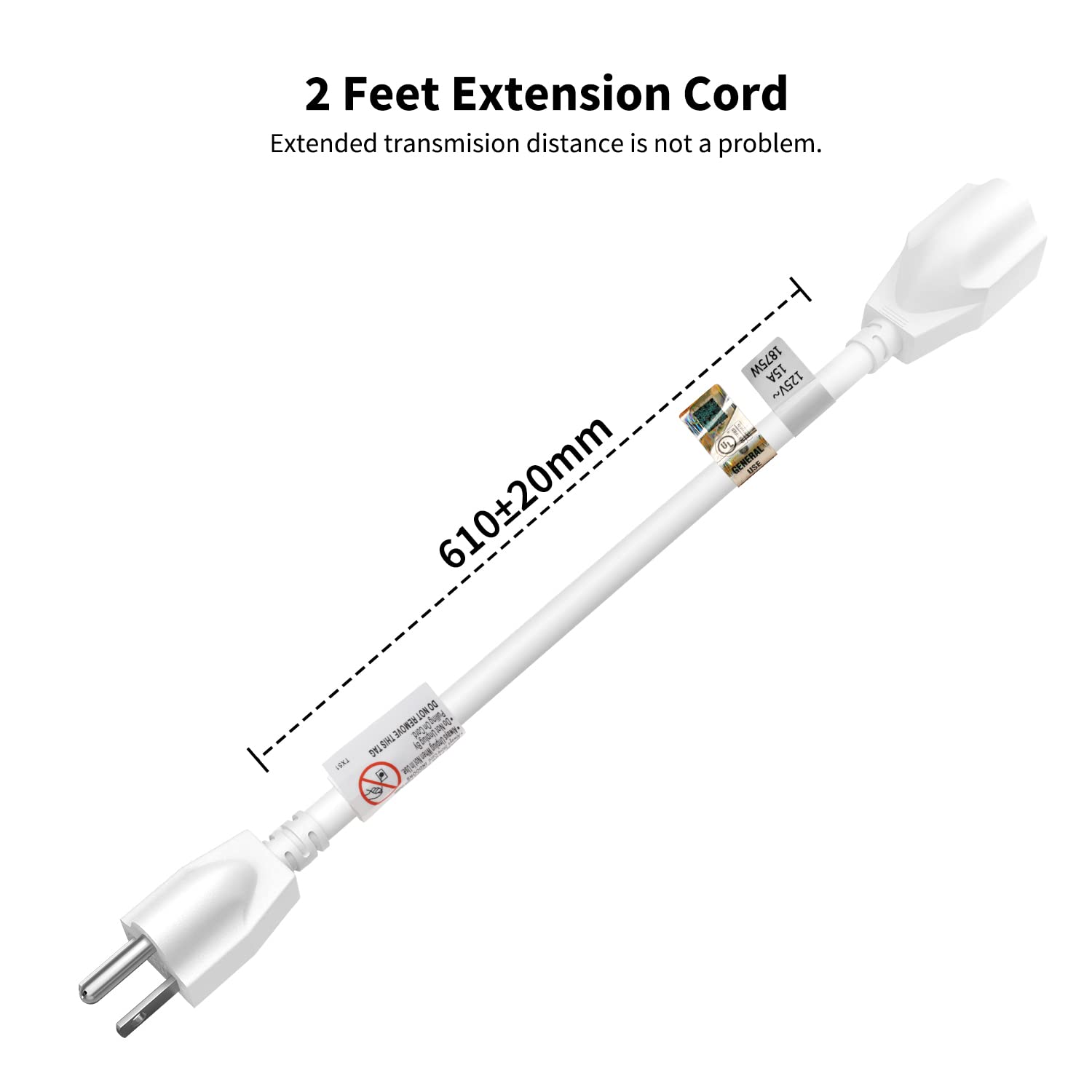 Firmerst 15 Amp 2 Feet 3 Prong Extension Cord 14 Gauge 1875W White