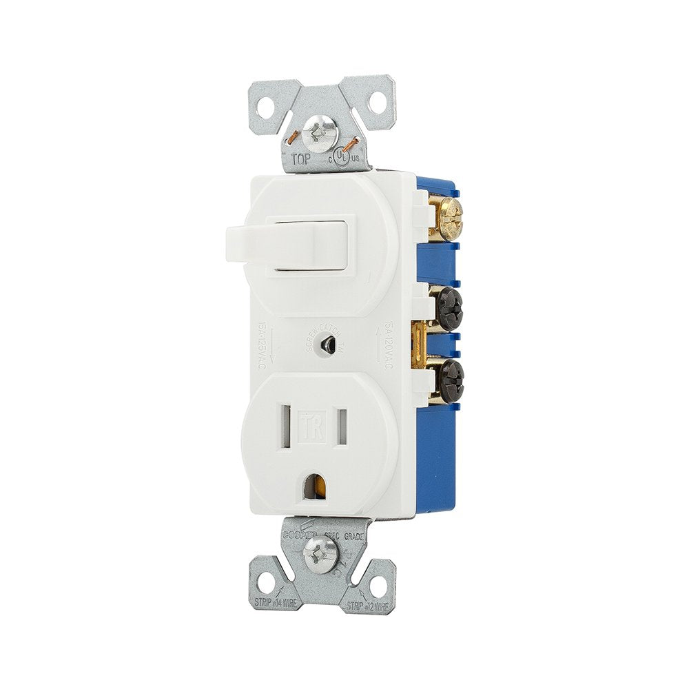 Eaton Wiring Tr293W 15 Amp 120V 5 15 3 Wire Combination Receptacle & Toggle Switch, White