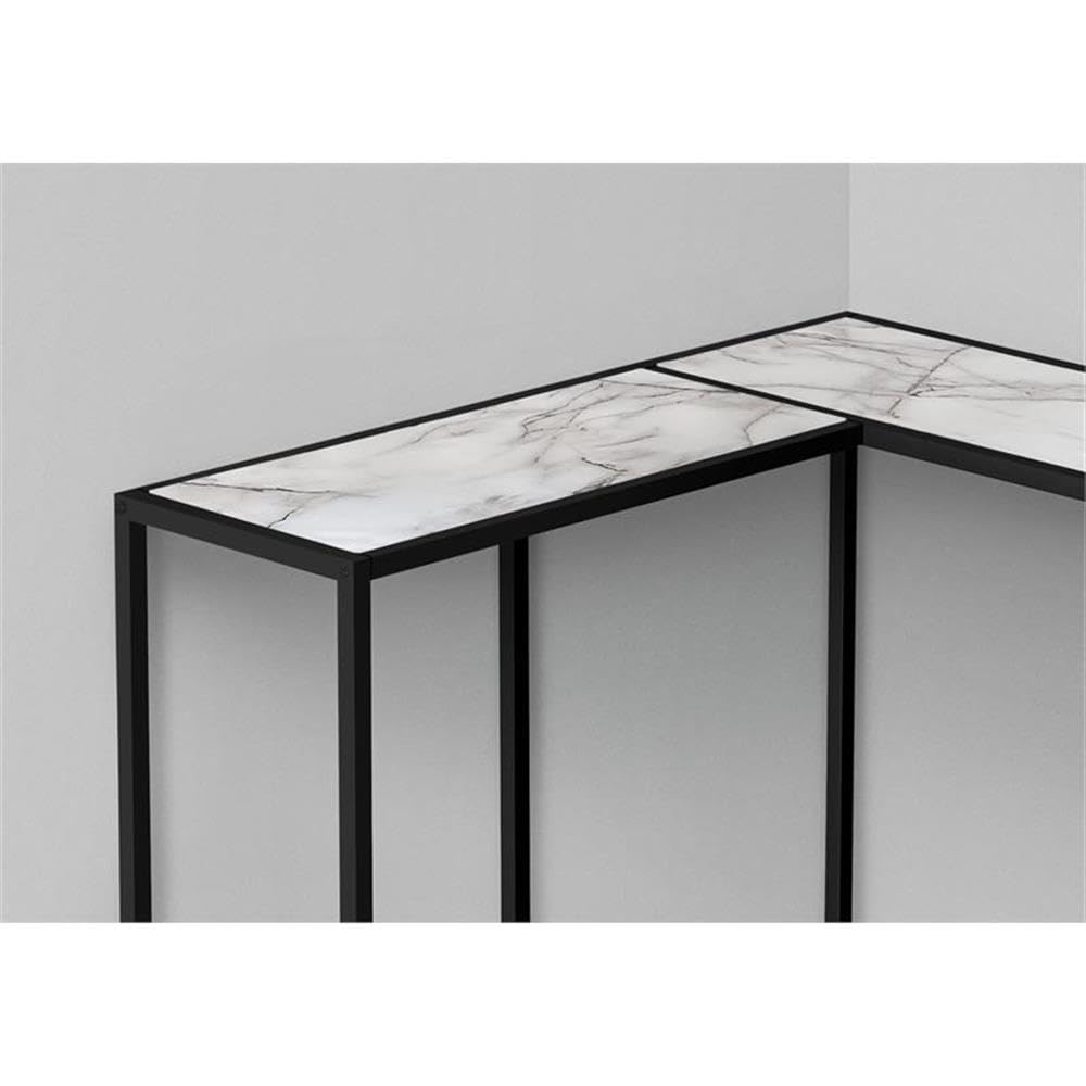 Monarch Specialties I 2159 Accent Table, Console, Entryway, Narrow, Corner, Living Room, Bedroom, Metal, Laminate, White Marble