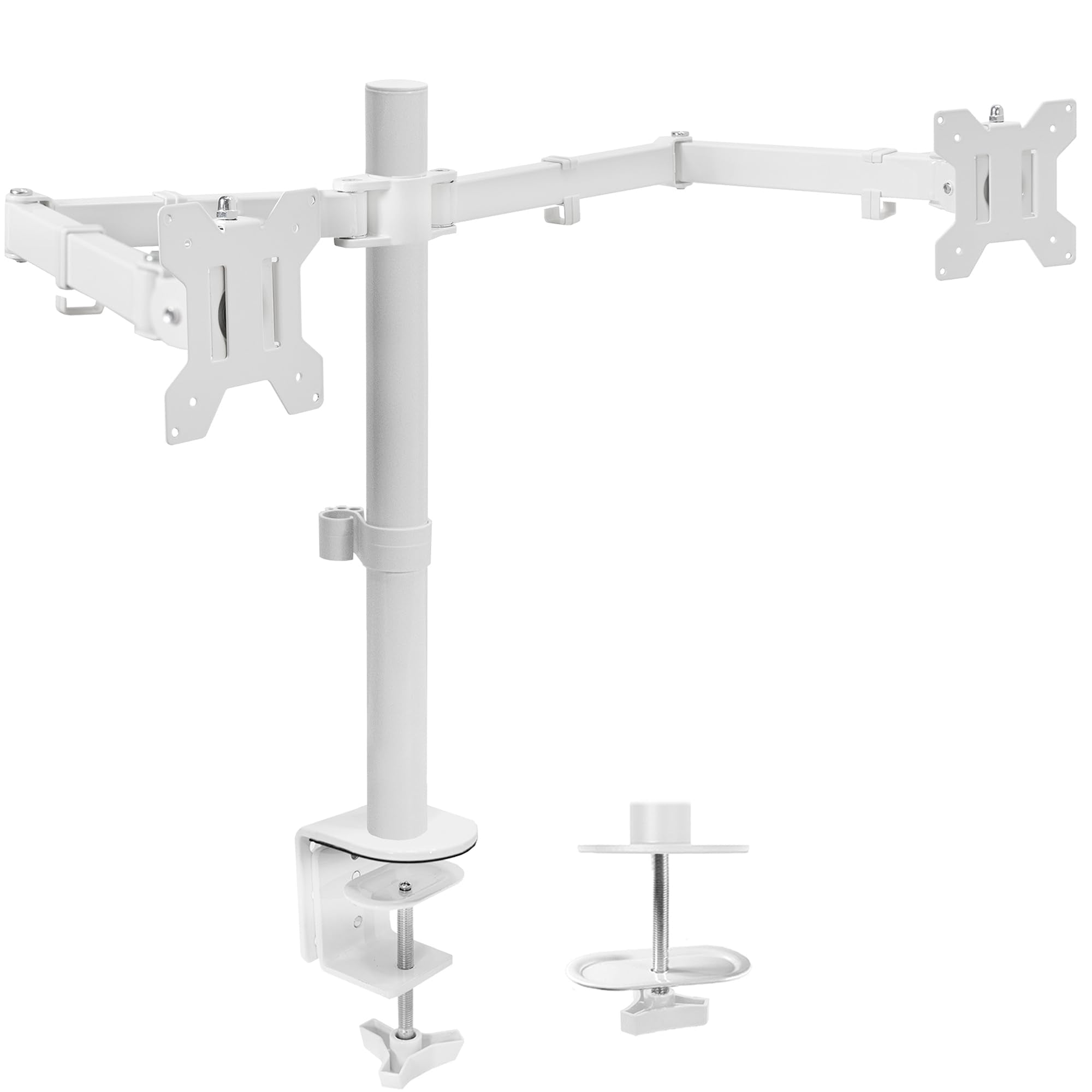 VIVO Dual Ultrawide Monitor Desk Mount, Heavy Duty Fully Adjustable Steel Stand, Holds 2 Computer Screens up to 38 inches and Max 22lbs Each, White, STAND V038W