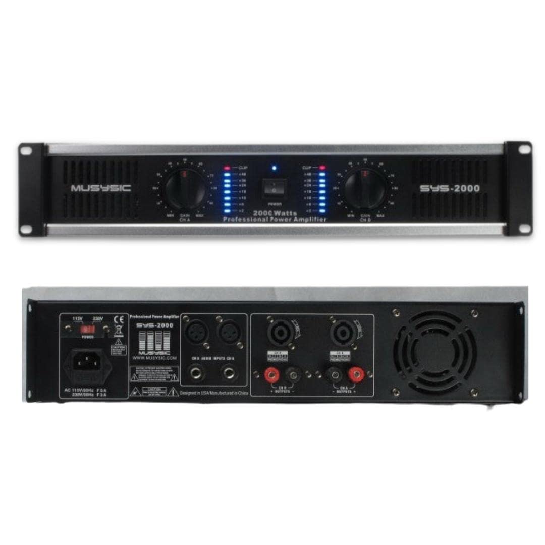 Musysic Sys 2000 High Power Amplifier   Dual Channel 2000 Watts Peak Output For Distortion Free And Clear Sound 2U Chassis Profe