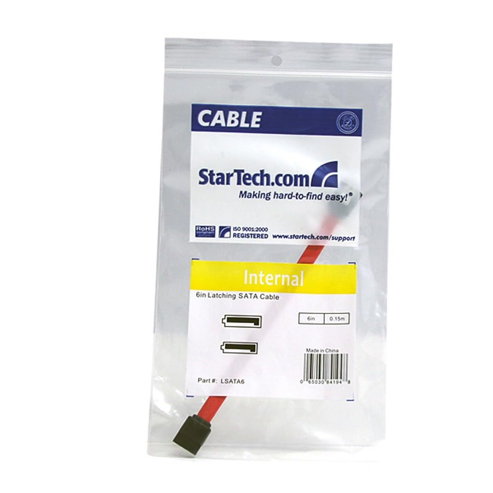 Startech.Com Latching Sata Cable   Sata Cable   Serial Ata 150/300/600   Sata (R) To Sata (R)   5.9 In   Latched   Red   Lsata6,